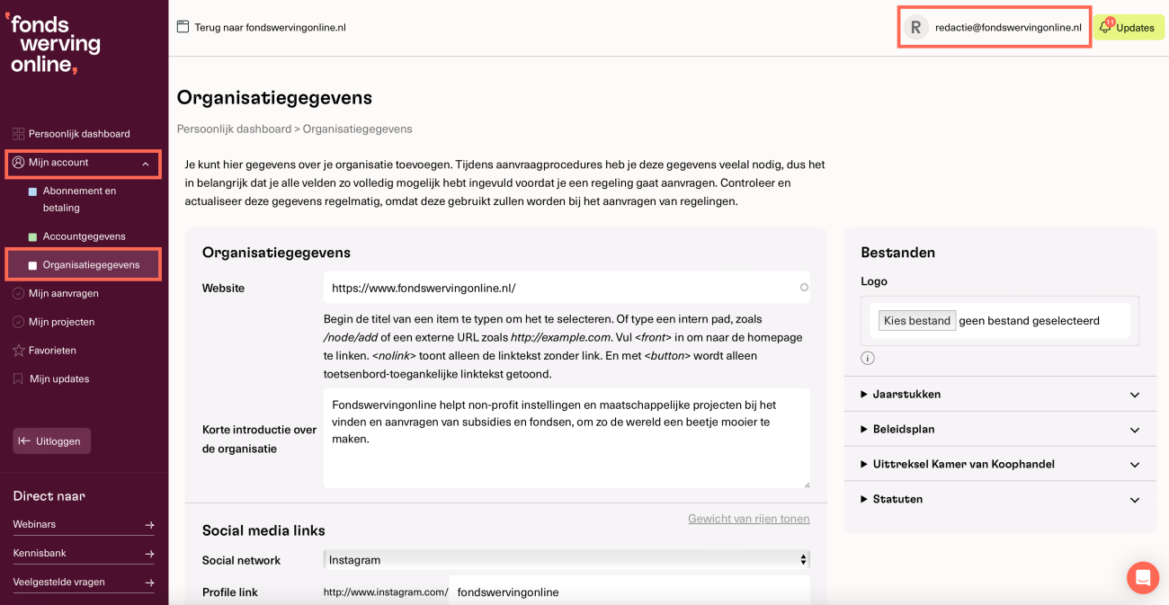 Stap-voor-stap: Toegang en invullen van organisatiegegevens